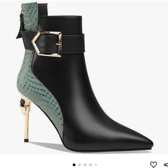 Women's Stiletto Ankle Color Block Turquoise/Black Boots NWOT - Picture 5 of 5